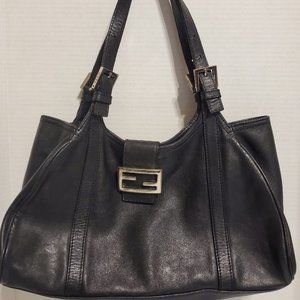 Vintage Fendi FF Black Leather Shoulder Bag Used